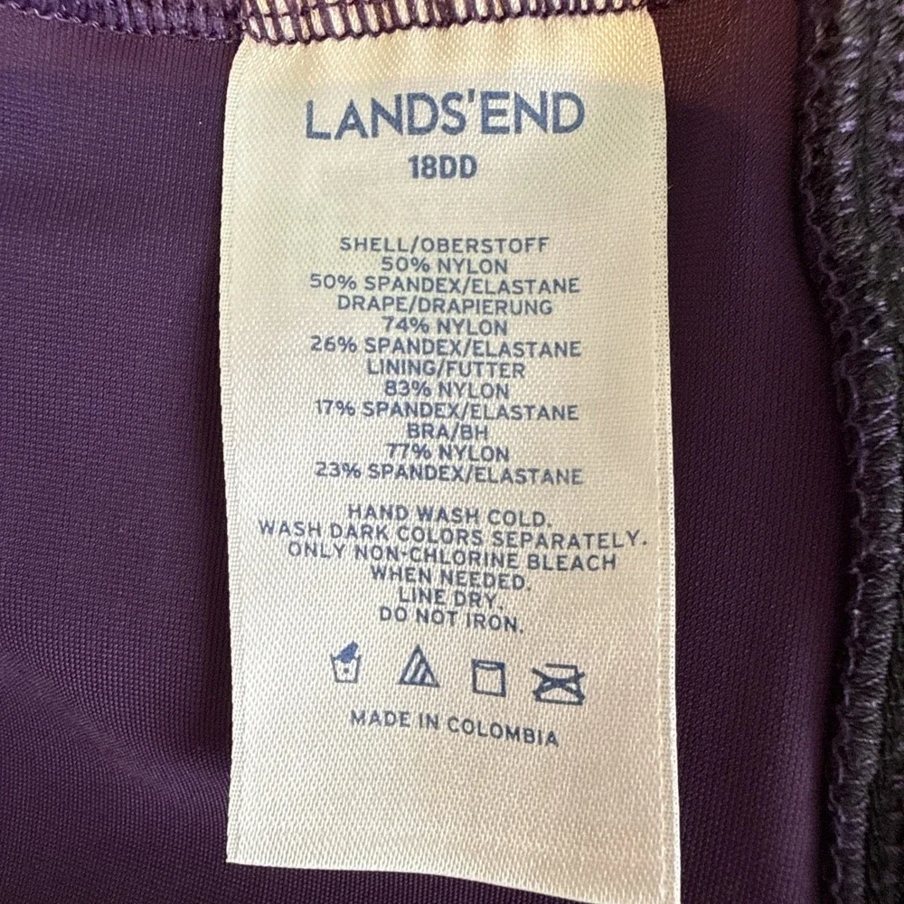Lands End Swimsuit Women 18 DD Purple Slimming One Piece Built In Bra Vacation